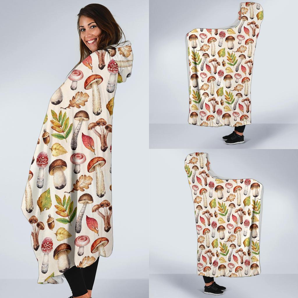 Pattern Print Mushroom Hooded Blanket-grizzshop