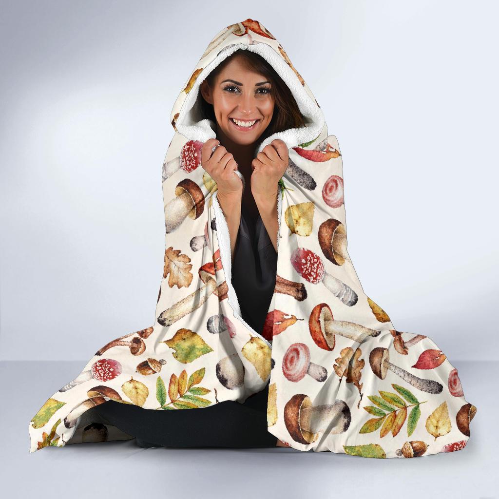 Pattern Print Mushroom Hooded Blanket-grizzshop