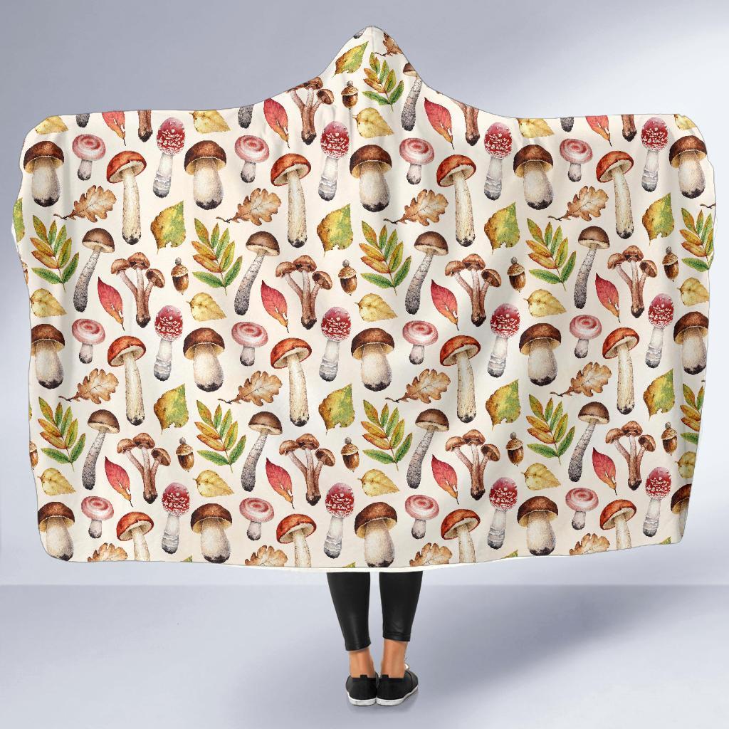 Pattern Print Mushroom Hooded Blanket-grizzshop