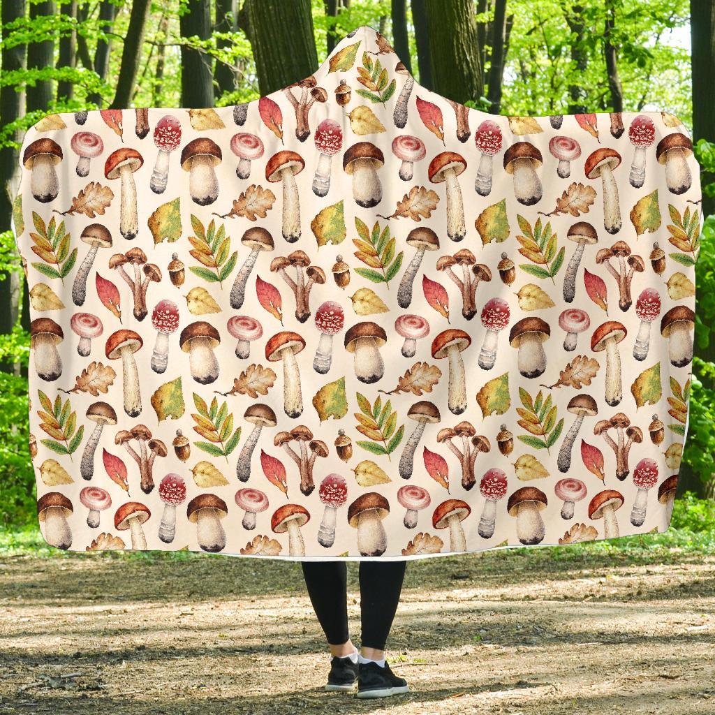 Pattern Print Mushroom Hooded Blanket-grizzshop