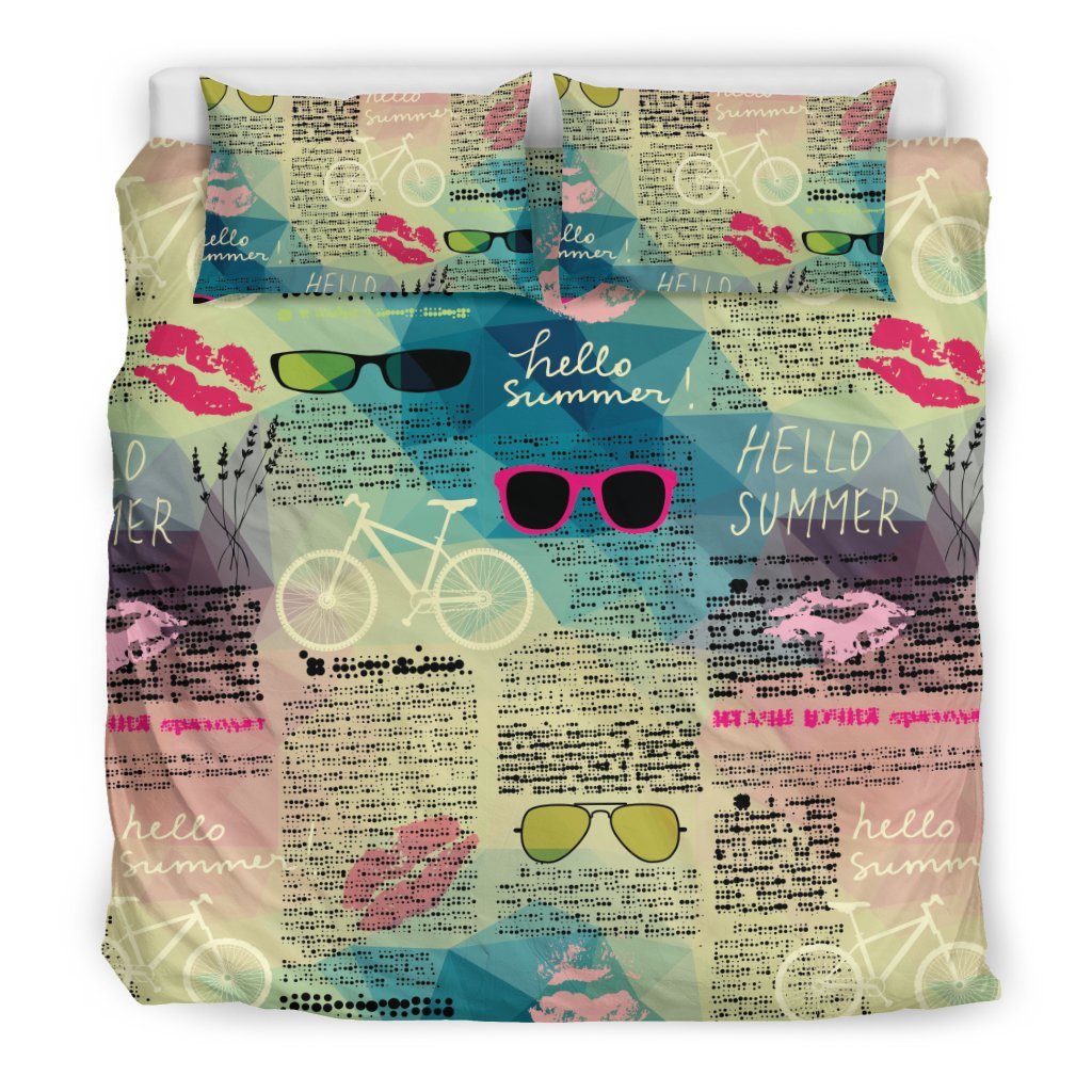 Pattern Print Newspaper Duvet Cover Bedding Set-grizzshop