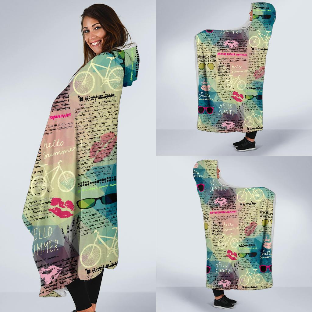 Pattern Print Newspaper Hooded Blanket-grizzshop