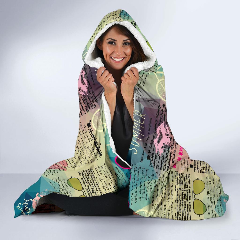 Pattern Print Newspaper Hooded Blanket-grizzshop