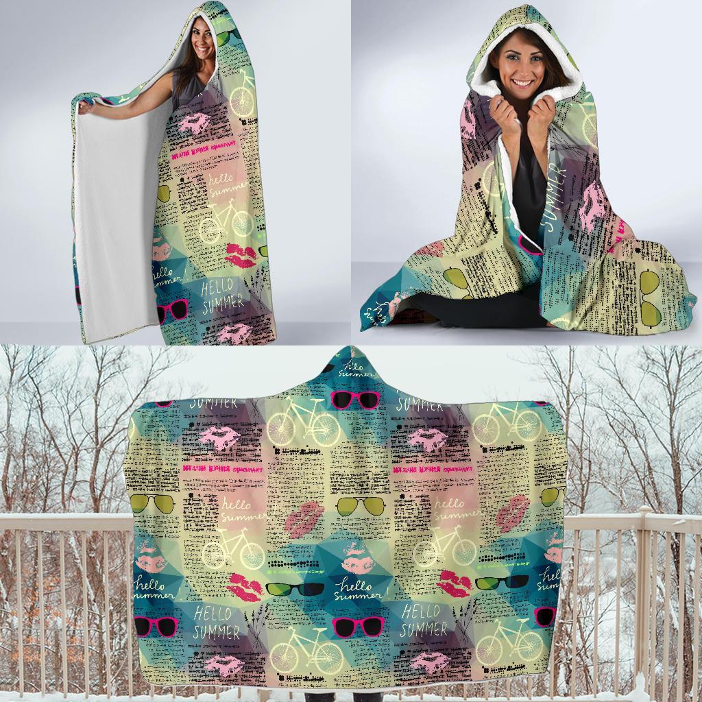 Pattern Print Newspaper Hooded Blanket-grizzshop