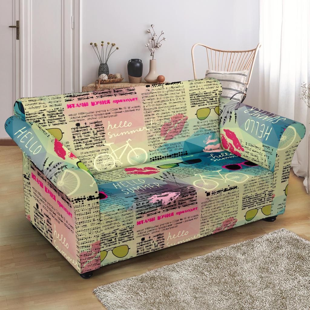 Pattern Print Newspaper Loveseat Cover-grizzshop