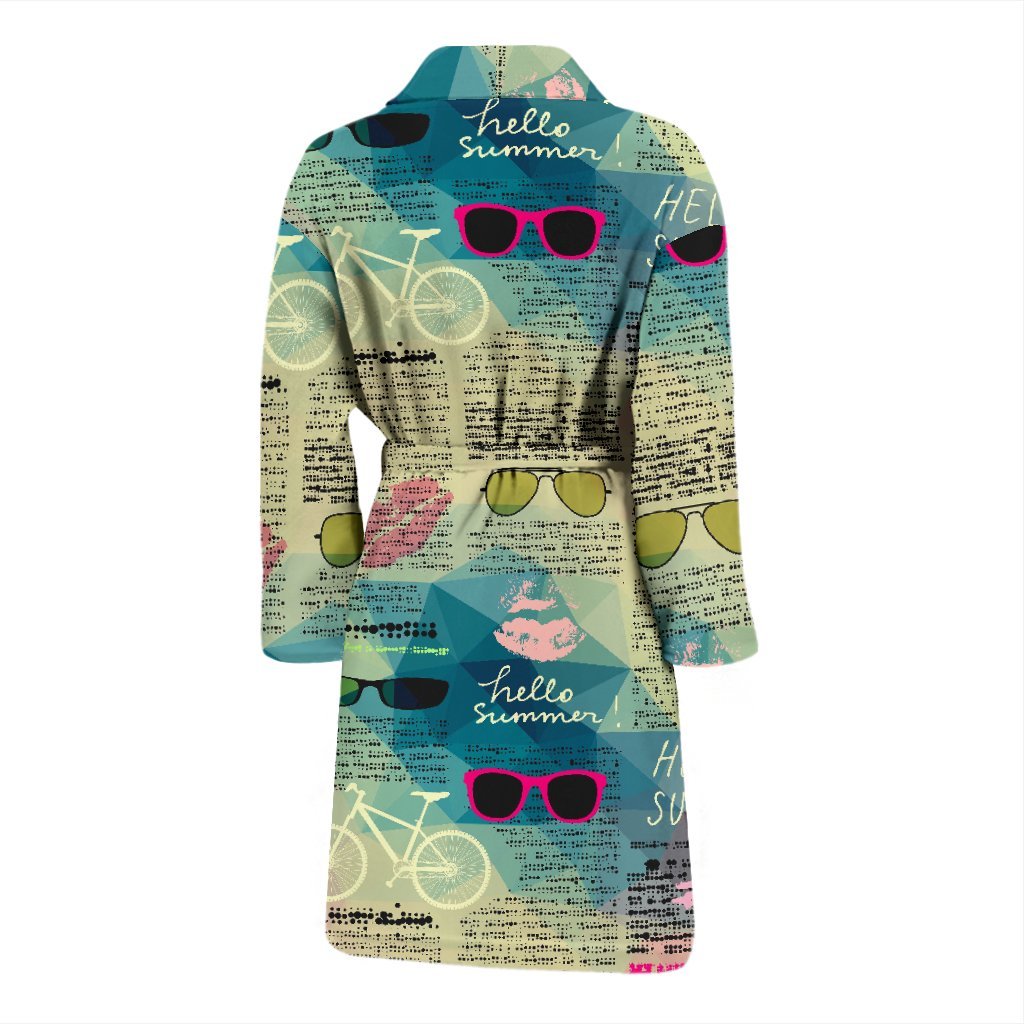 Pattern Print Newspaper Men Long Robe-grizzshop