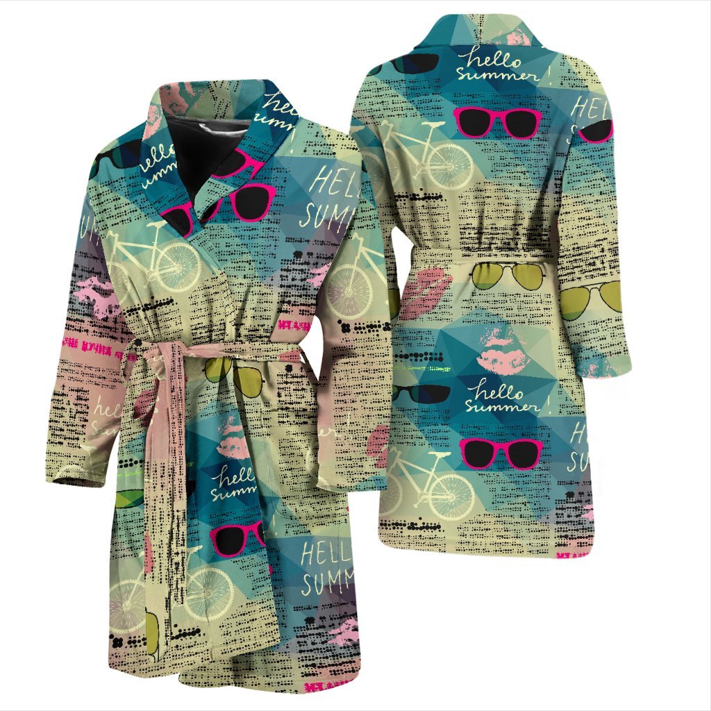 Pattern Print Newspaper Men Long Robe-grizzshop