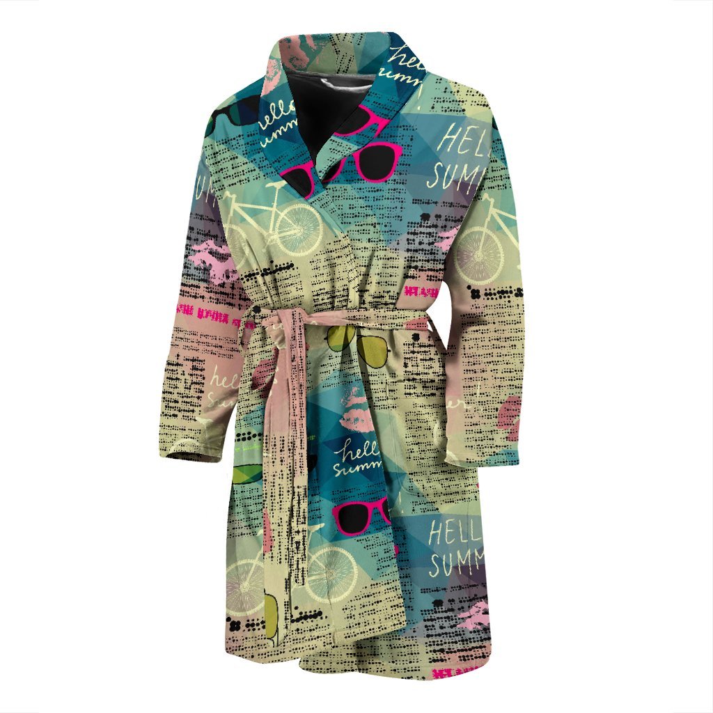 Pattern Print Newspaper Men Long Robe-grizzshop