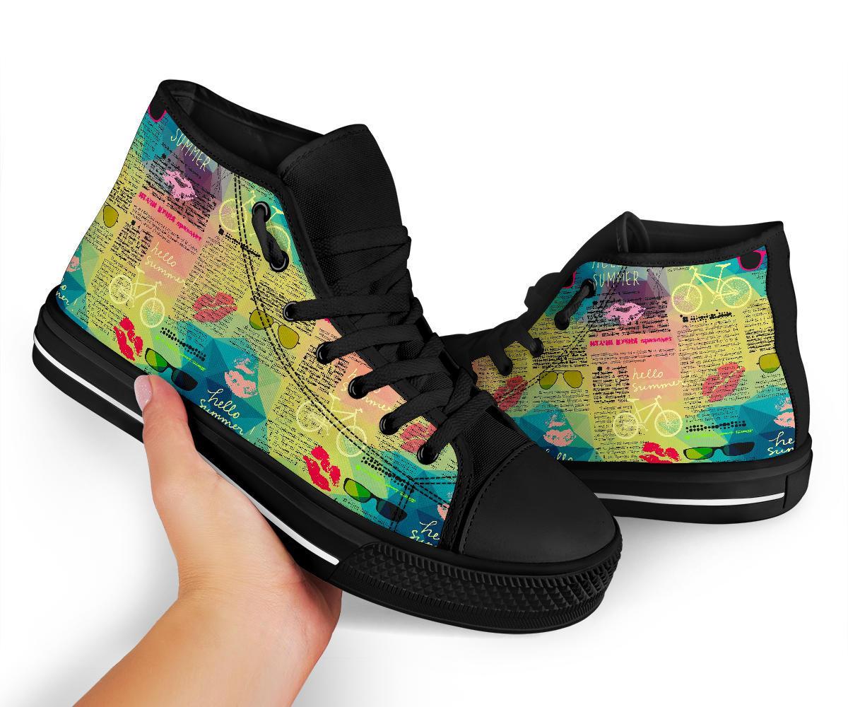 Pattern Print Newspaper Men Women's High Top Shoes-grizzshop