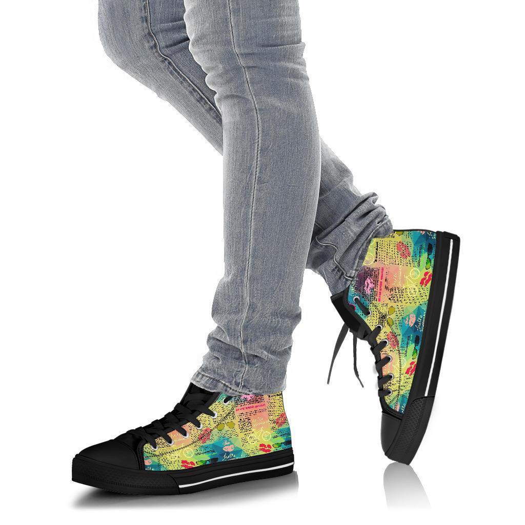 Pattern Print Newspaper Men Women's High Top Shoes-grizzshop