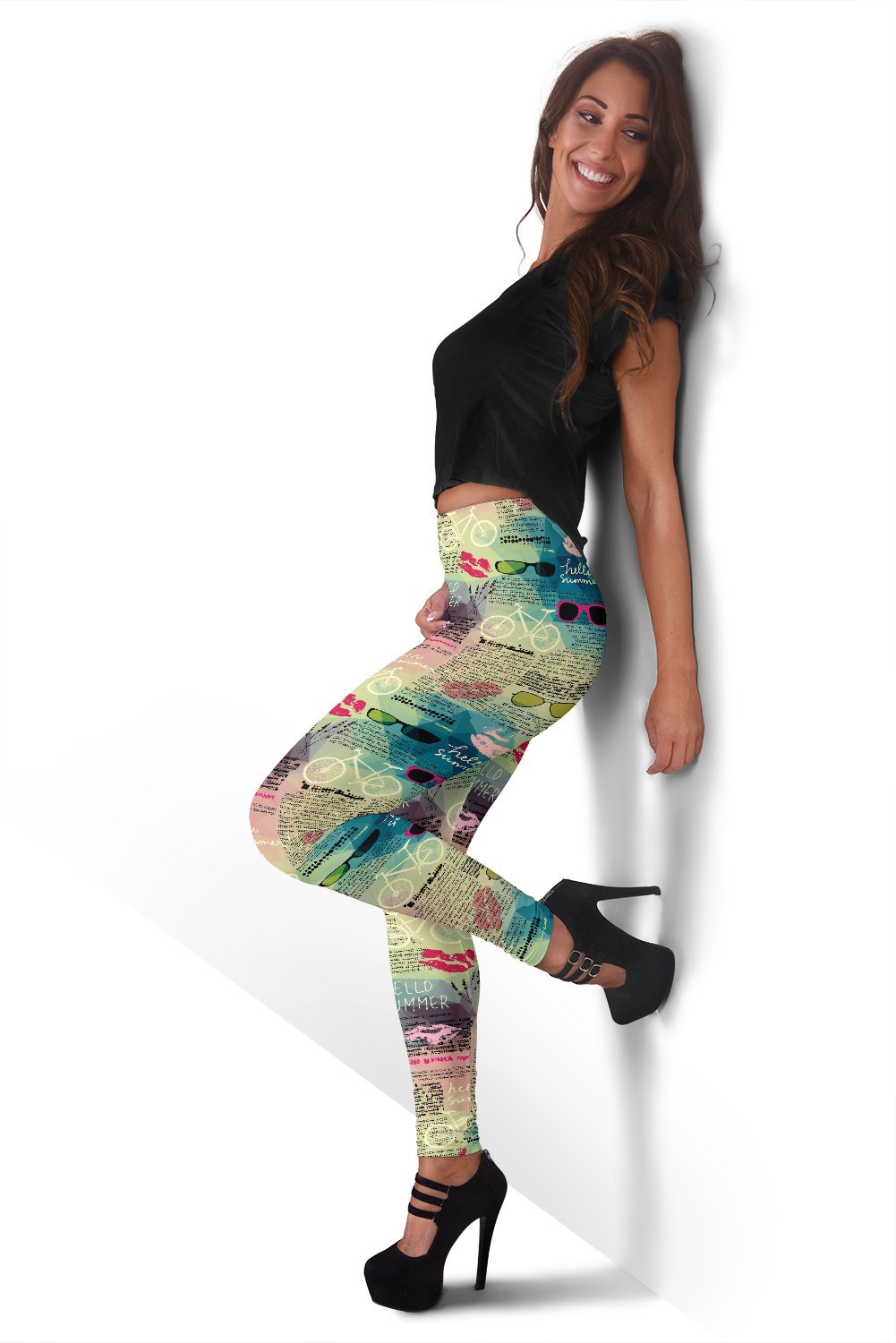 Pattern Print Newspaper Women Leggings-grizzshop