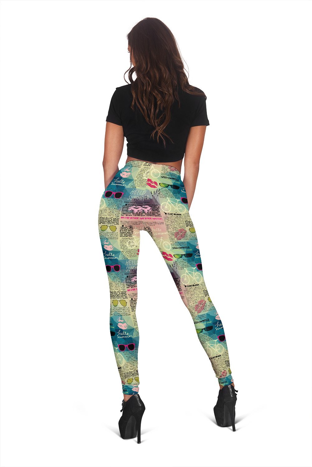 Pattern Print Newspaper Women Leggings-grizzshop