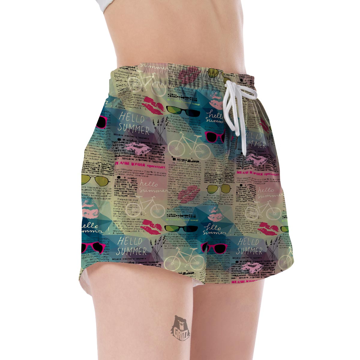 Pattern Print Newspaper Women's Shorts-grizzshop