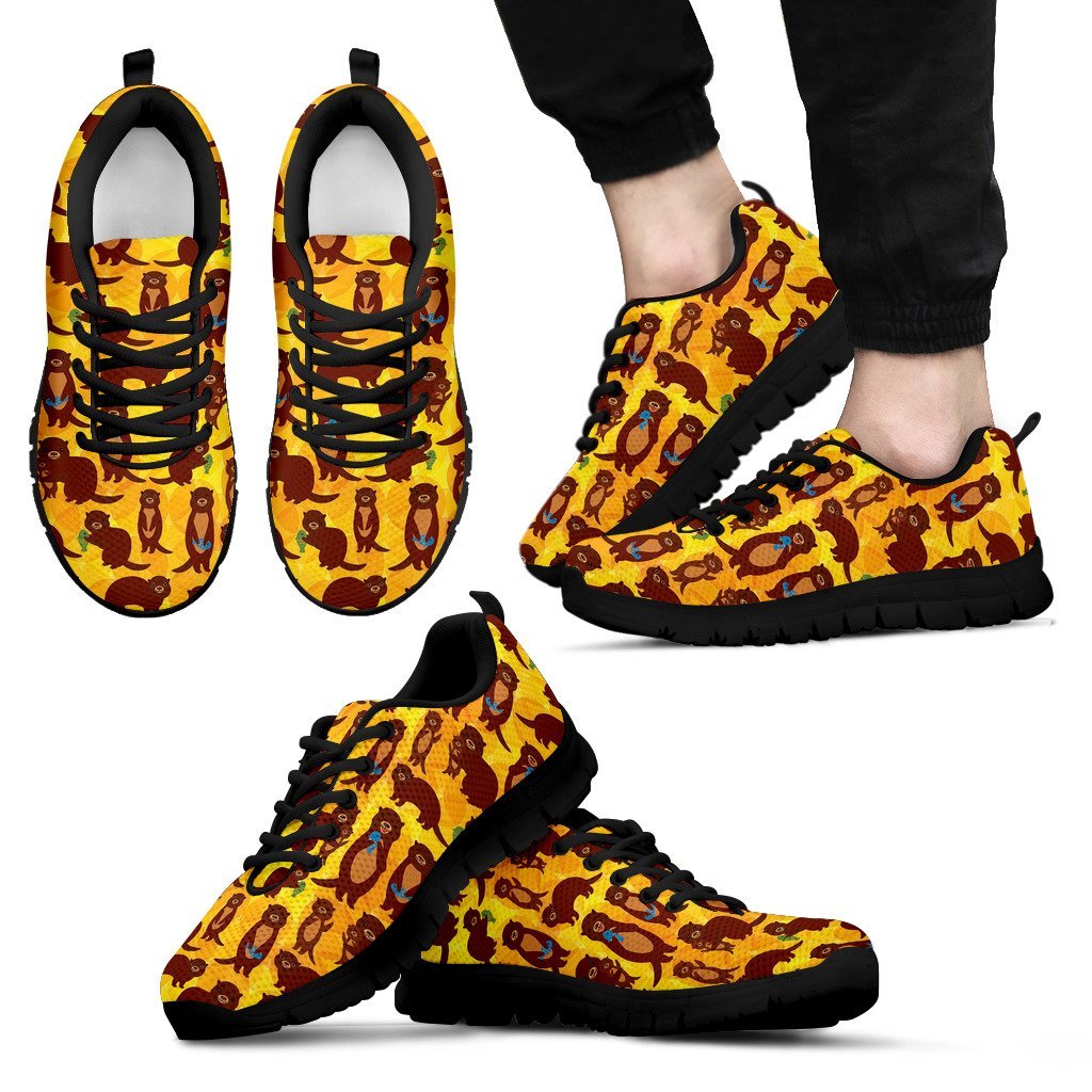 Pattern Print Otter Black Sneaker Shoes For Men Women-grizzshop