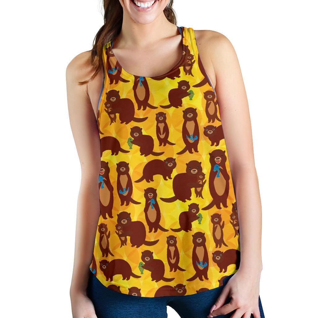 Pattern Print Otter Racerback Tank Tops-grizzshop