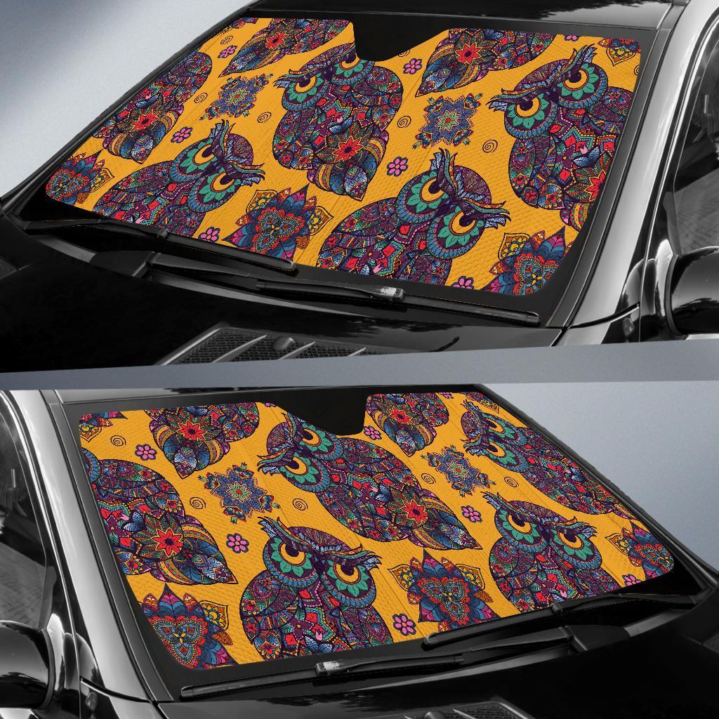 Pattern Print Owl Ornamental Car Sun Shade-grizzshop
