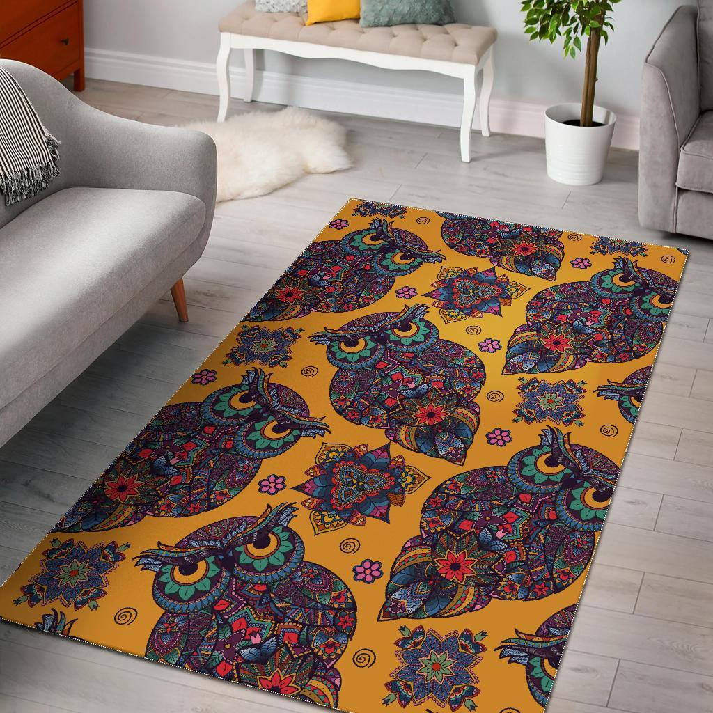 Pattern Print Owl Ornamental Floor Mat-grizzshop