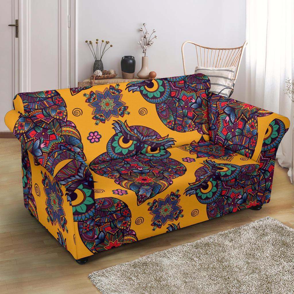 Pattern Print Owl Ornamental Loveseat Cover-grizzshop