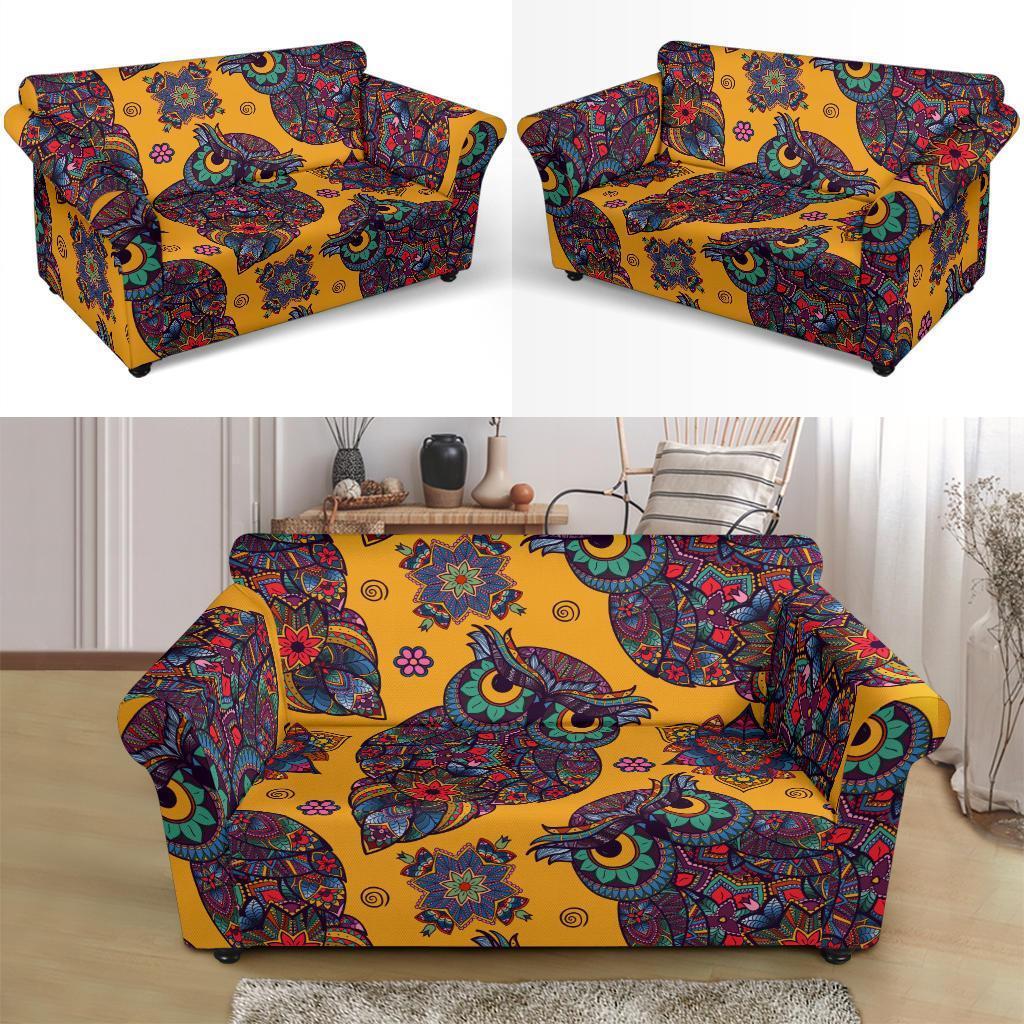 Pattern Print Owl Ornamental Loveseat Cover-grizzshop