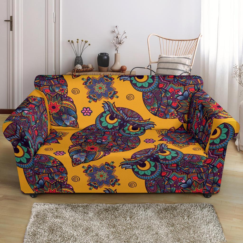 Pattern Print Owl Ornamental Loveseat Cover-grizzshop