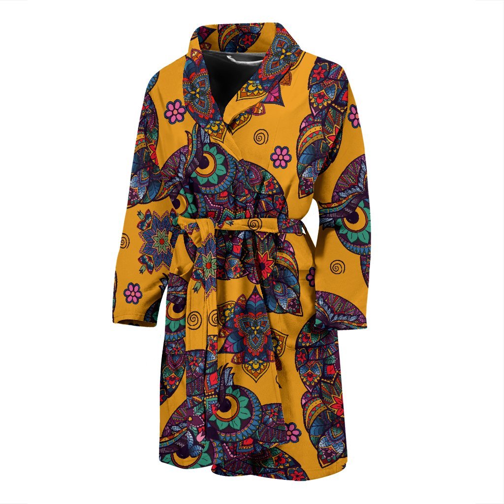 Pattern Print Owl Ornamental Men Long Robe-grizzshop