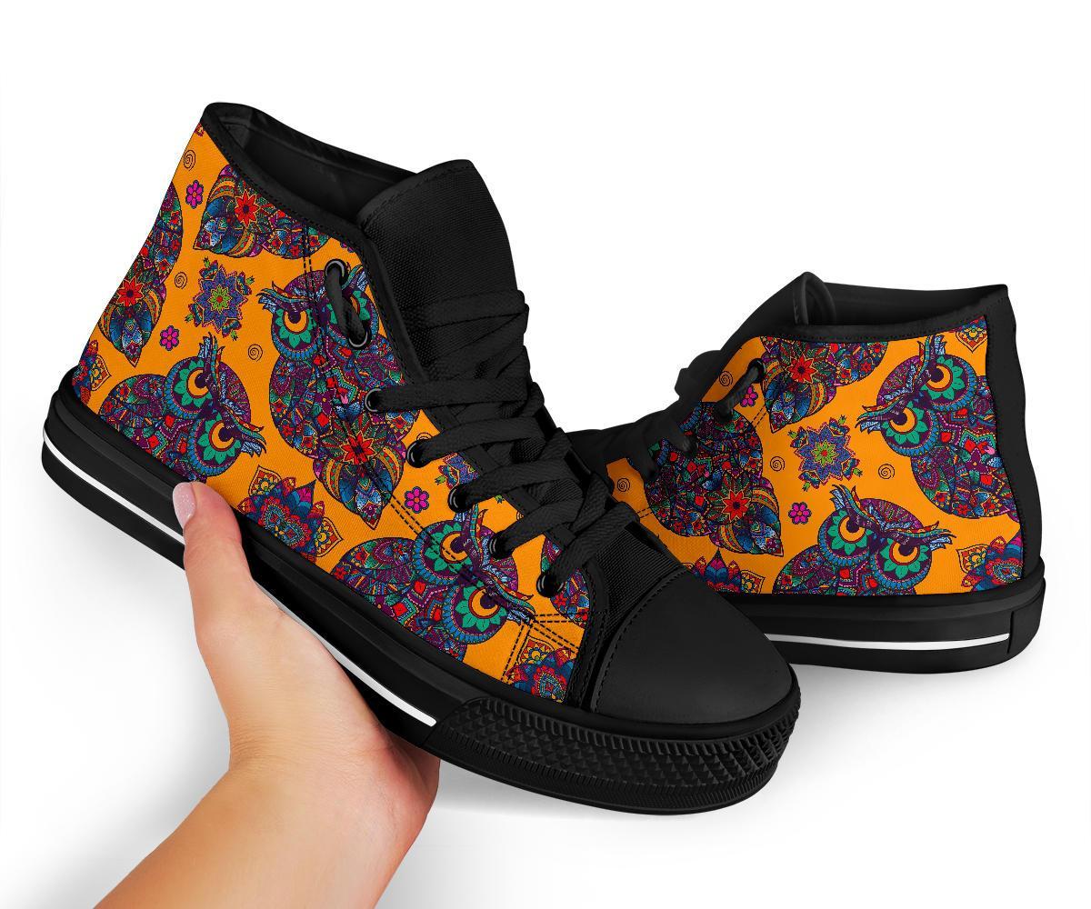 Pattern Print Owl Ornamental Men Women's High Top Shoes-grizzshop