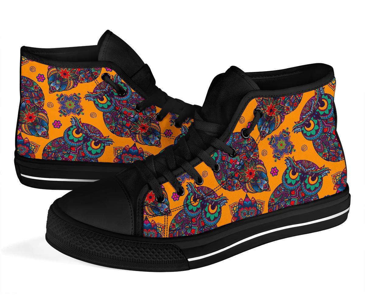 Pattern Print Owl Ornamental Men Women's High Top Shoes-grizzshop