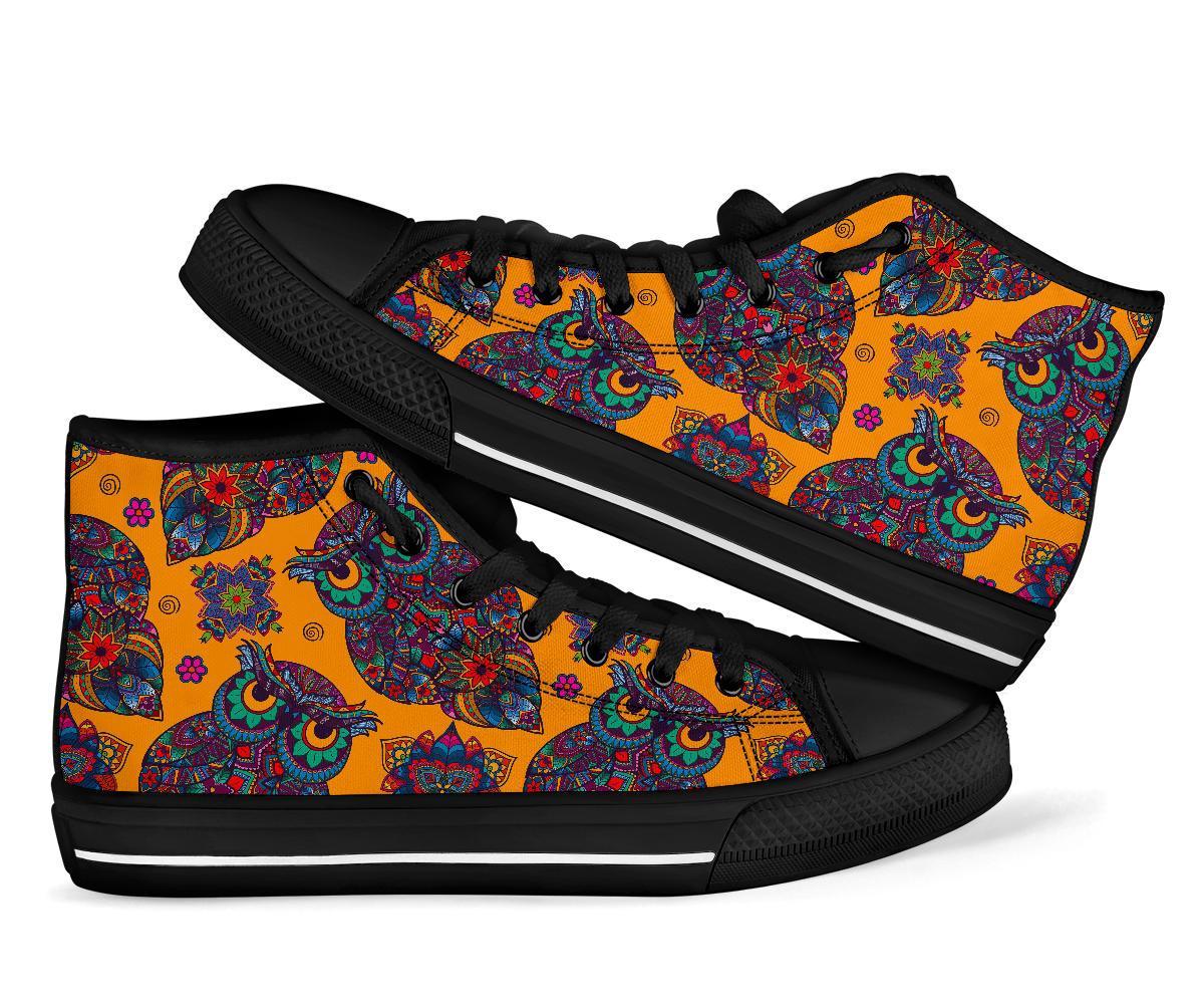 Pattern Print Owl Ornamental Men Women's High Top Shoes-grizzshop