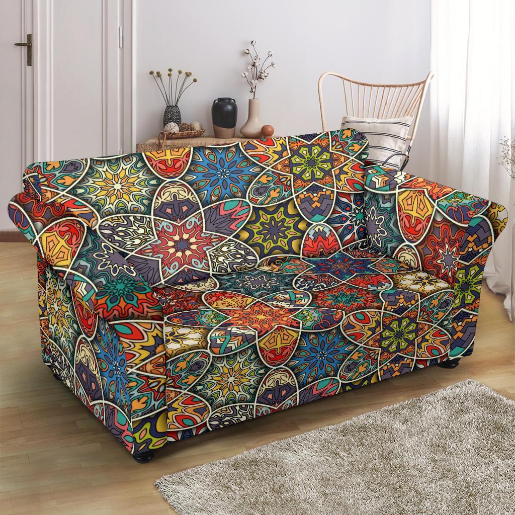 Pattern Print Patchwork Loveseat Cover-grizzshop