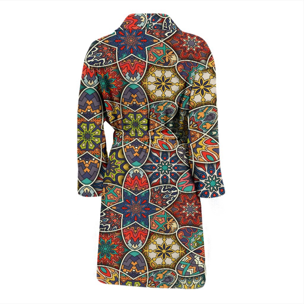 Pattern Print Patchwork Men Long Robe-grizzshop