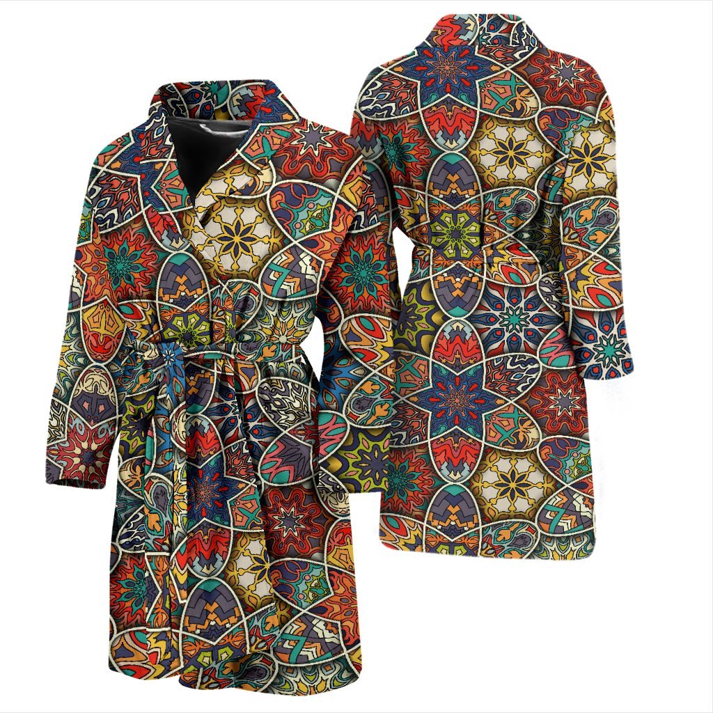 Pattern Print Patchwork Men Long Robe-grizzshop