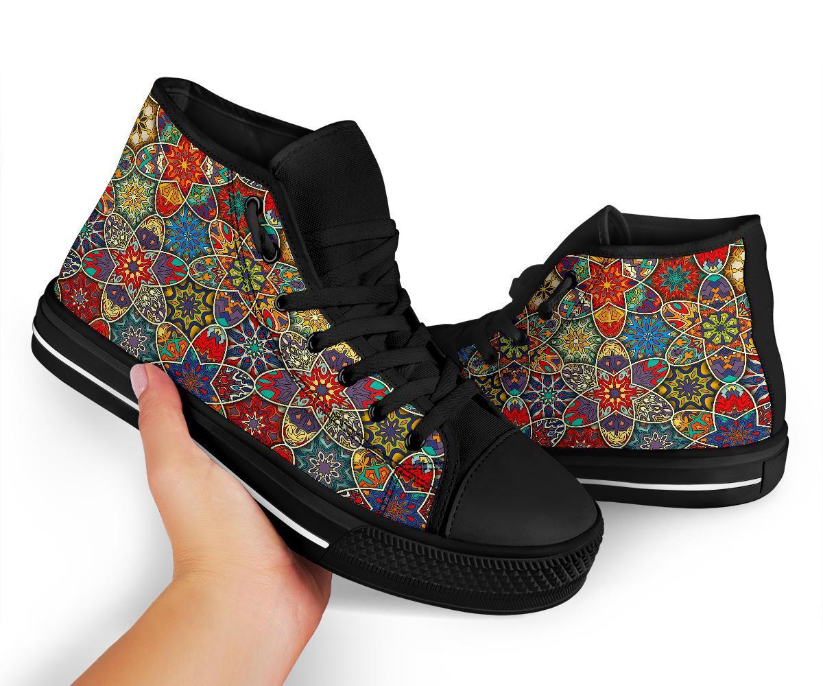 Pattern Print Patchwork Men Women's High Top Shoes-grizzshop