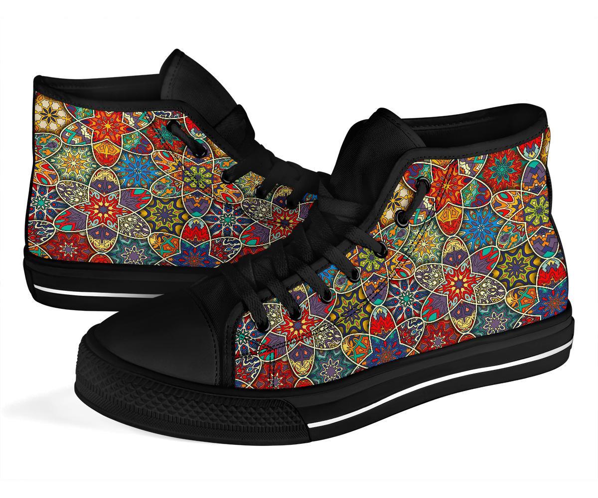 Pattern Print Patchwork Men Women's High Top Shoes-grizzshop