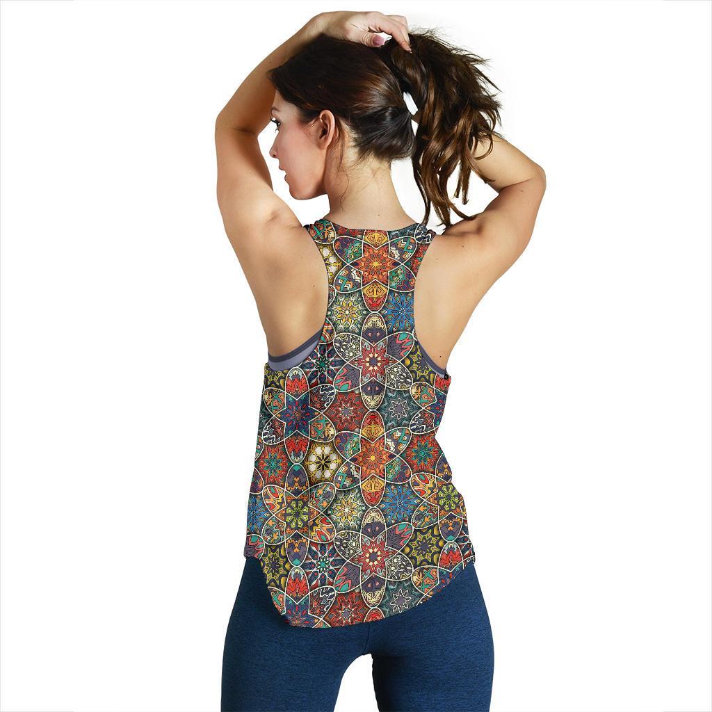 Pattern Print Patchwork Racerback Tank Tops-grizzshop