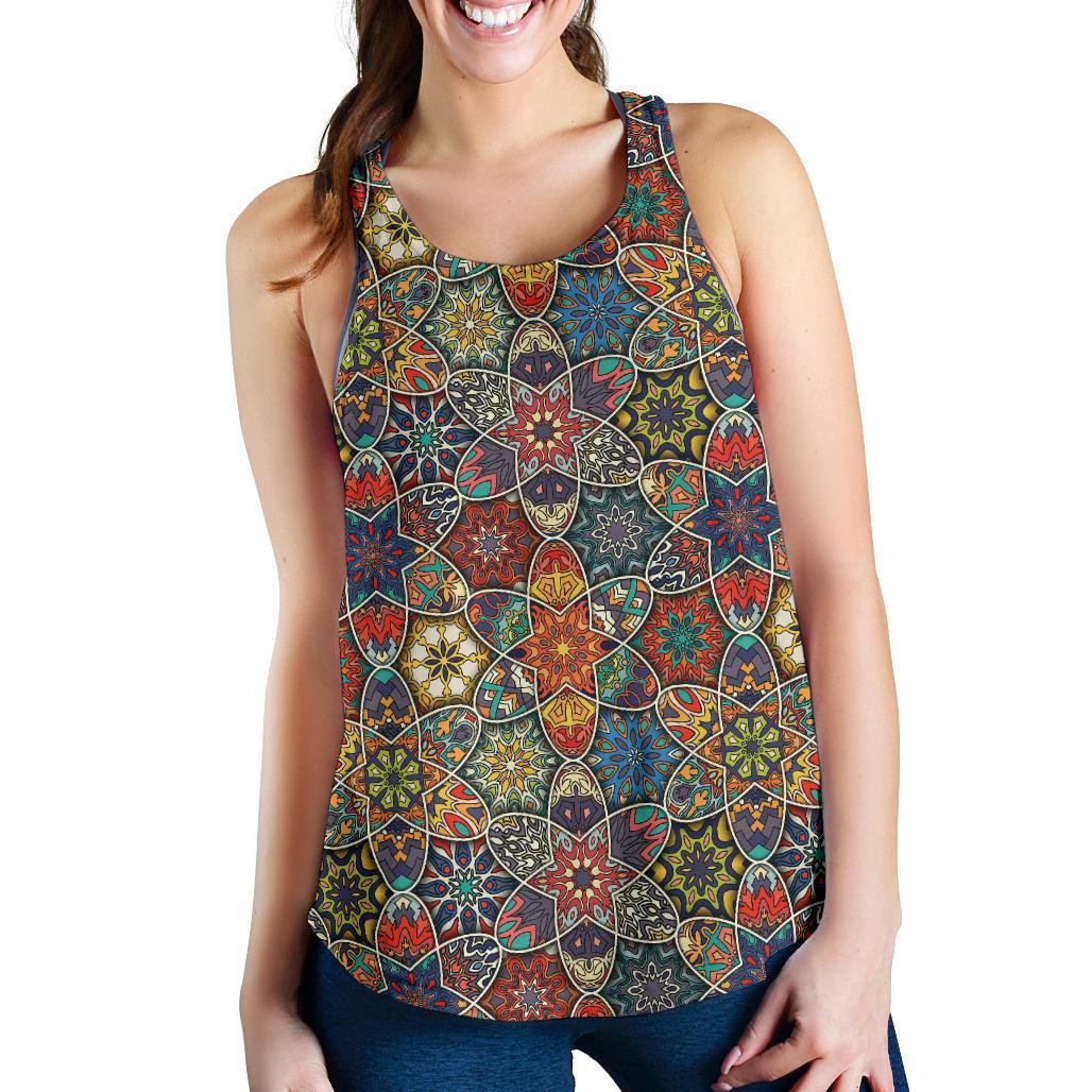 Pattern Print Patchwork Racerback Tank Tops-grizzshop
