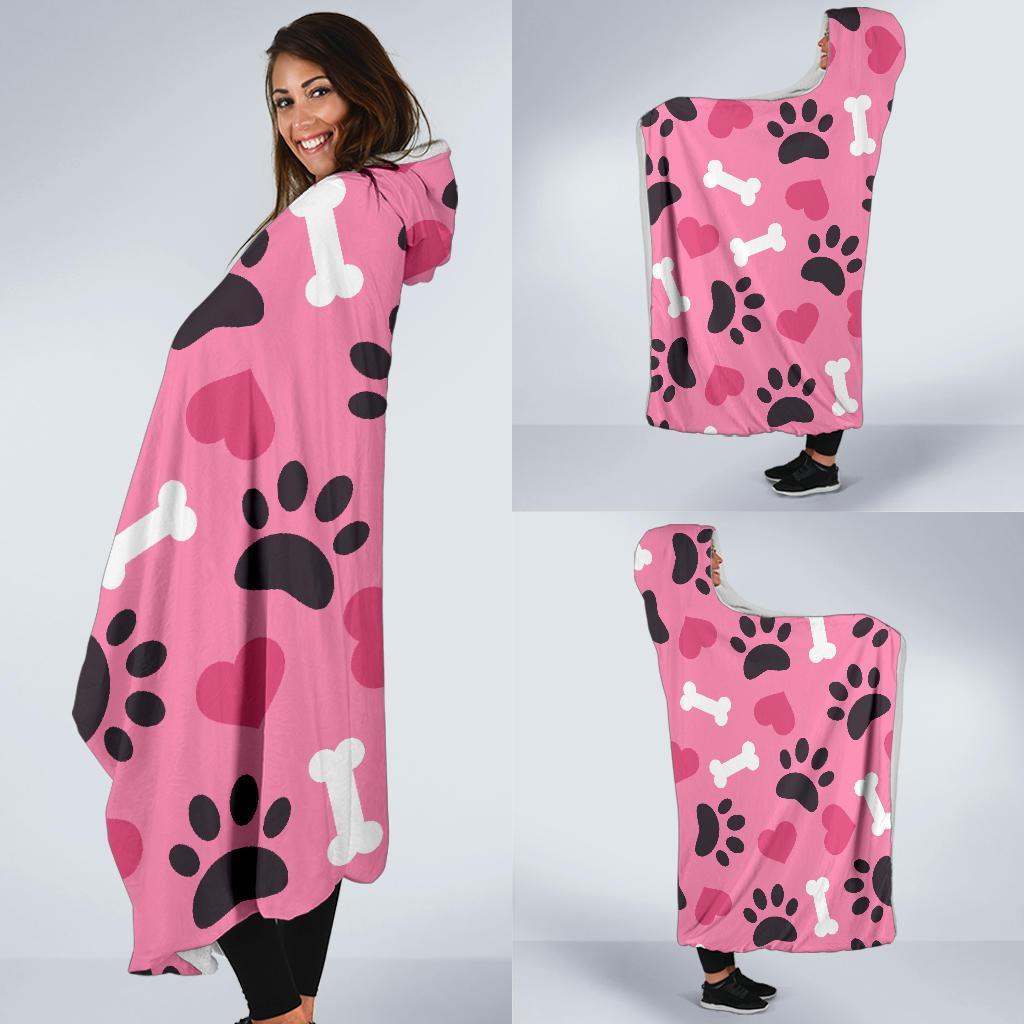 Pattern Print Paw Hooded Blanket-grizzshop