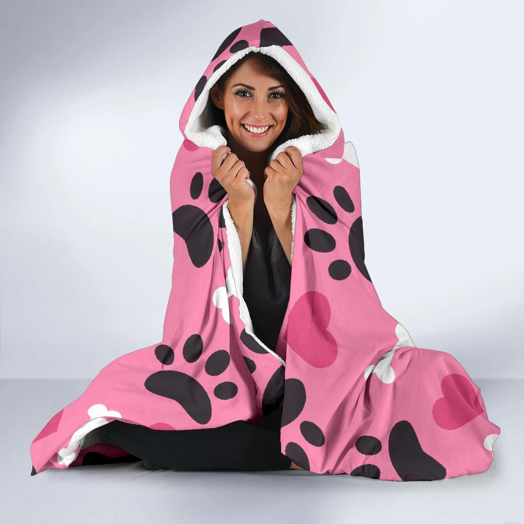 Pattern Print Paw Hooded Blanket-grizzshop