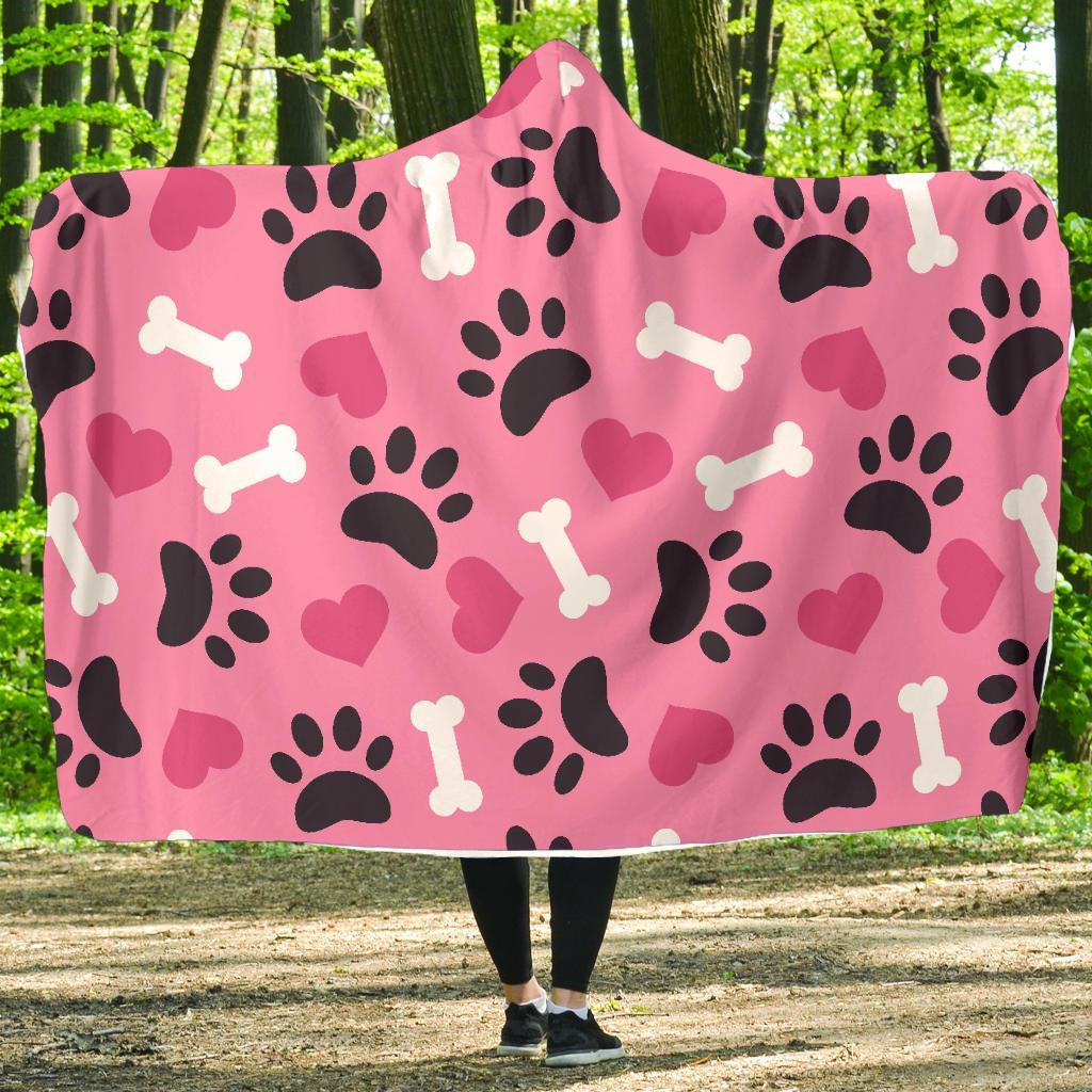 Pattern Print Paw Hooded Blanket-grizzshop