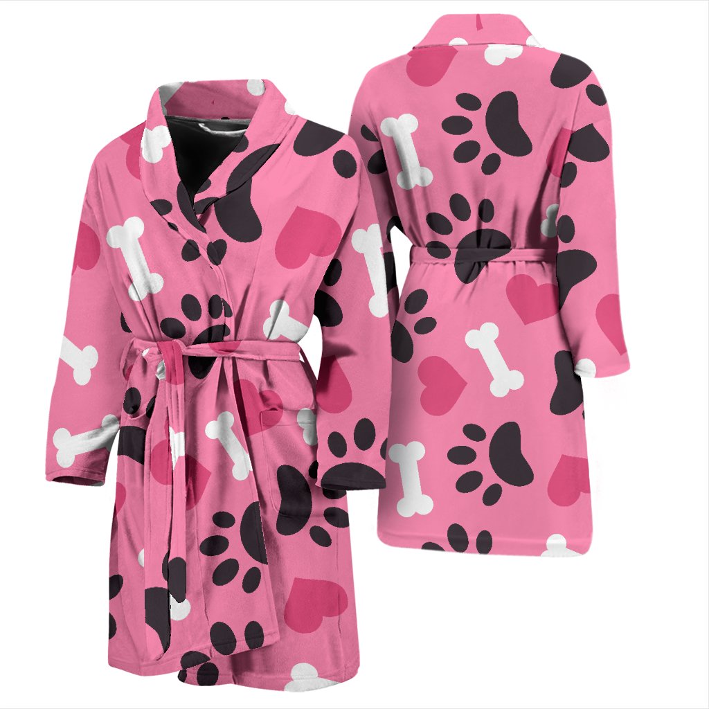 Pattern Print Paw Men Long Robe-grizzshop