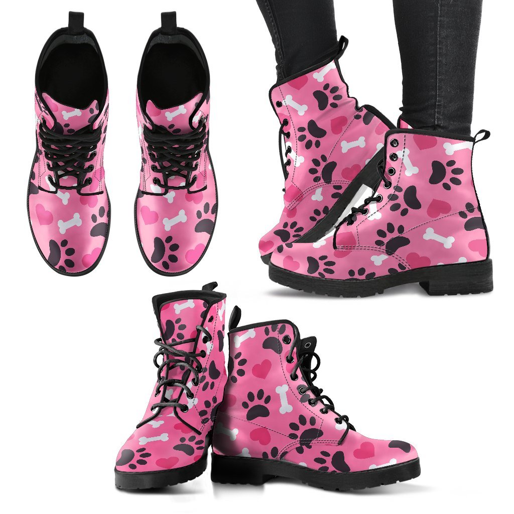 Pattern Print Paw Men Women Leather Boots-grizzshop