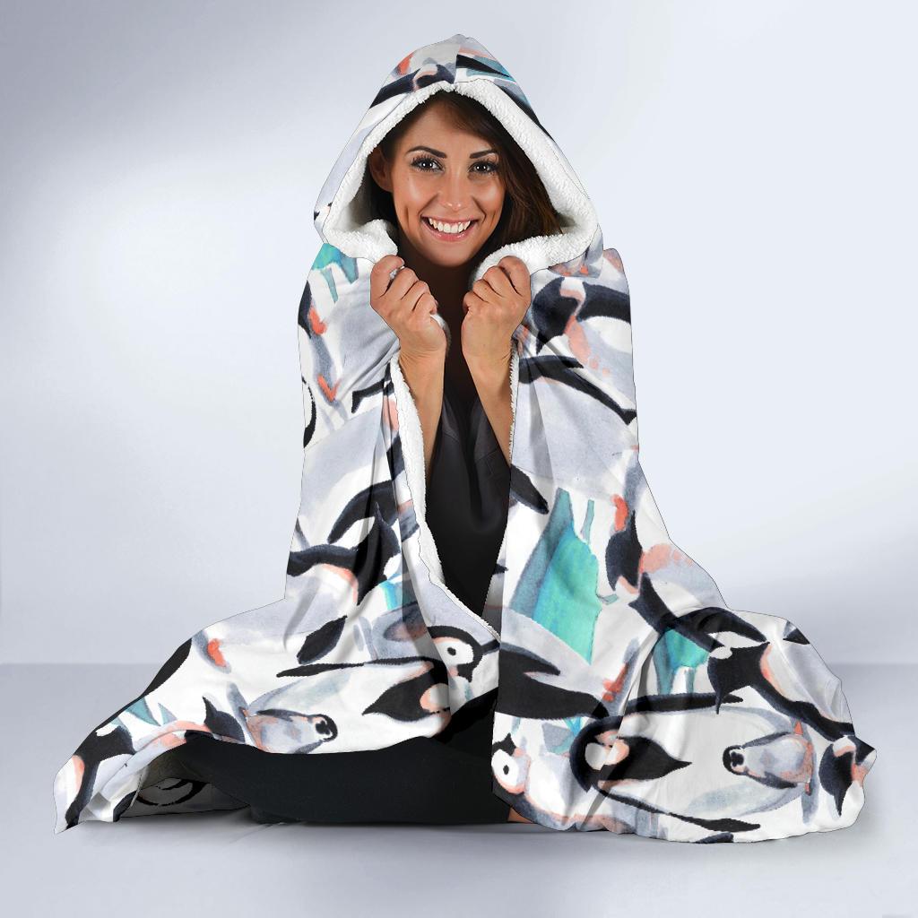 Pattern Print Penguin Hooded Blanket-grizzshop