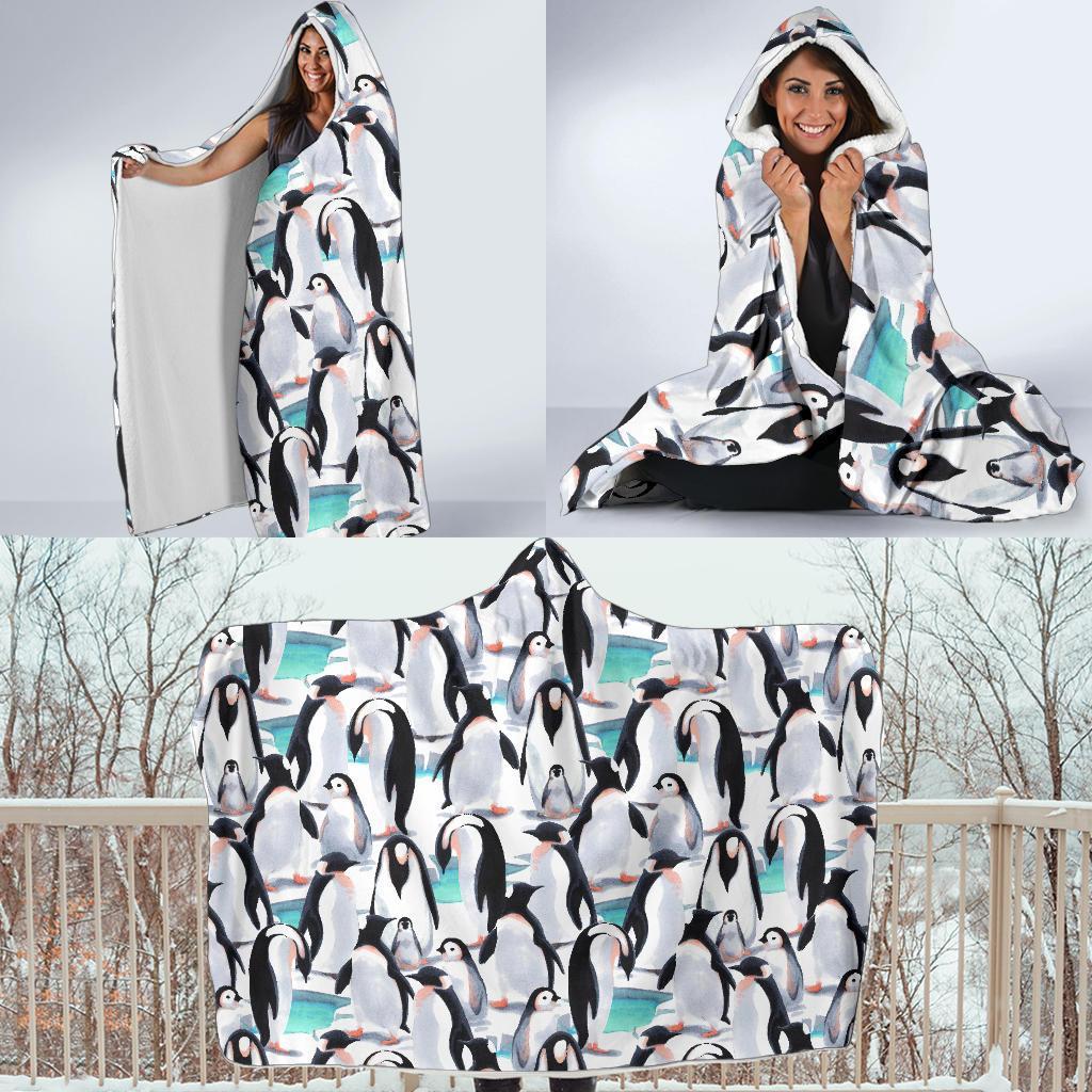 Pattern Print Penguin Hooded Blanket-grizzshop