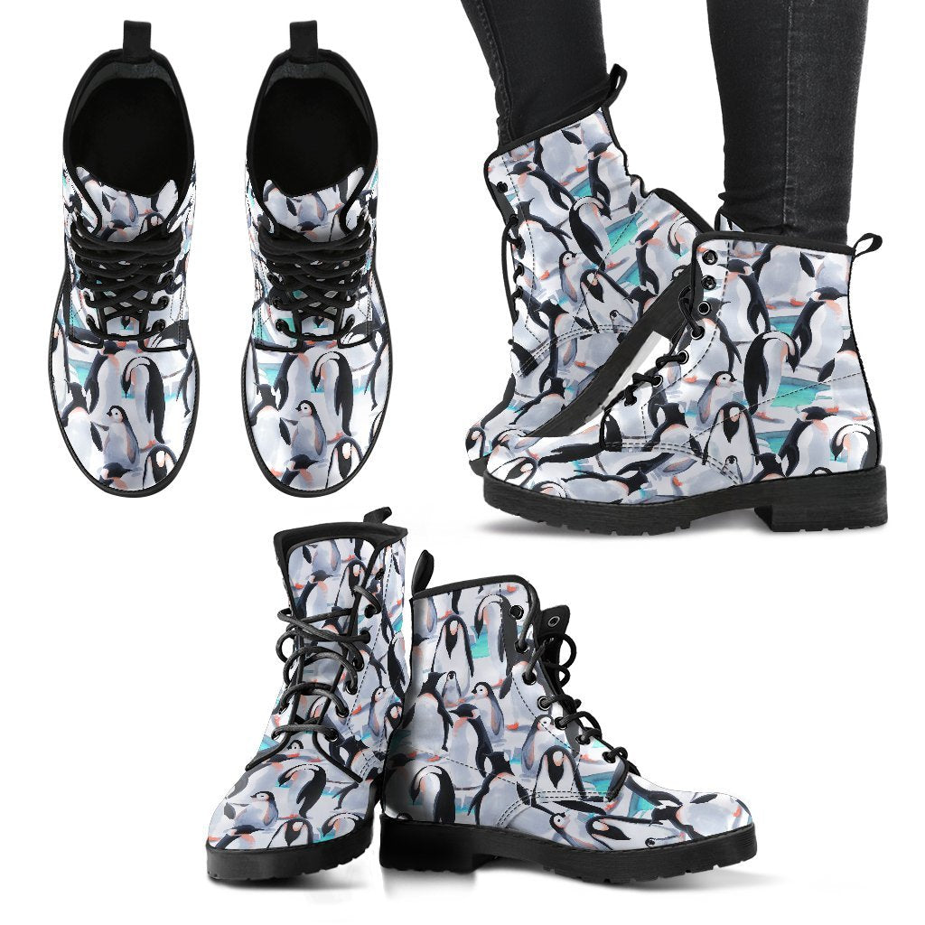 Pattern Print Penguin Men Women Leather Boots-grizzshop