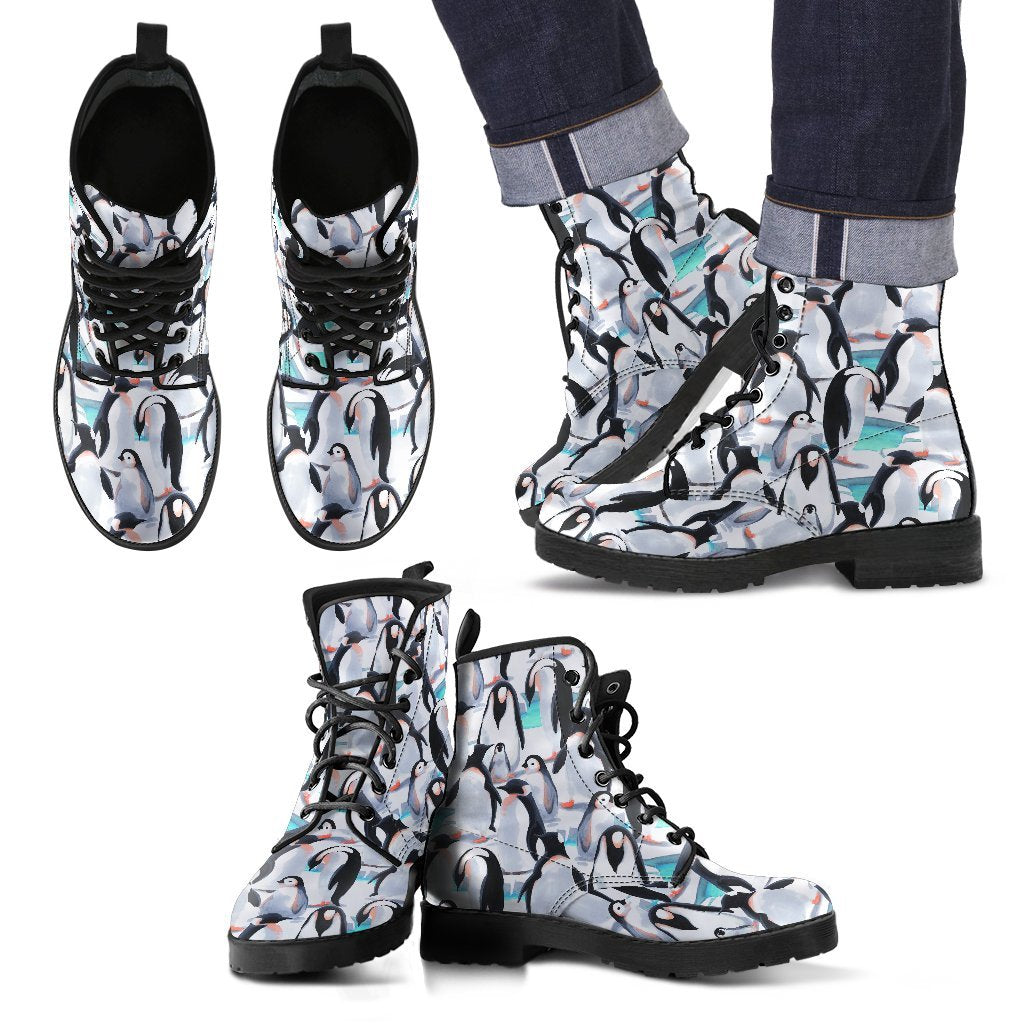 Pattern Print Penguin Men Women Leather Boots-grizzshop