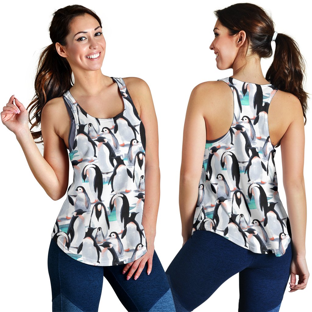 Pattern Print Penguin Women's Racerback Tank Tops-grizzshop