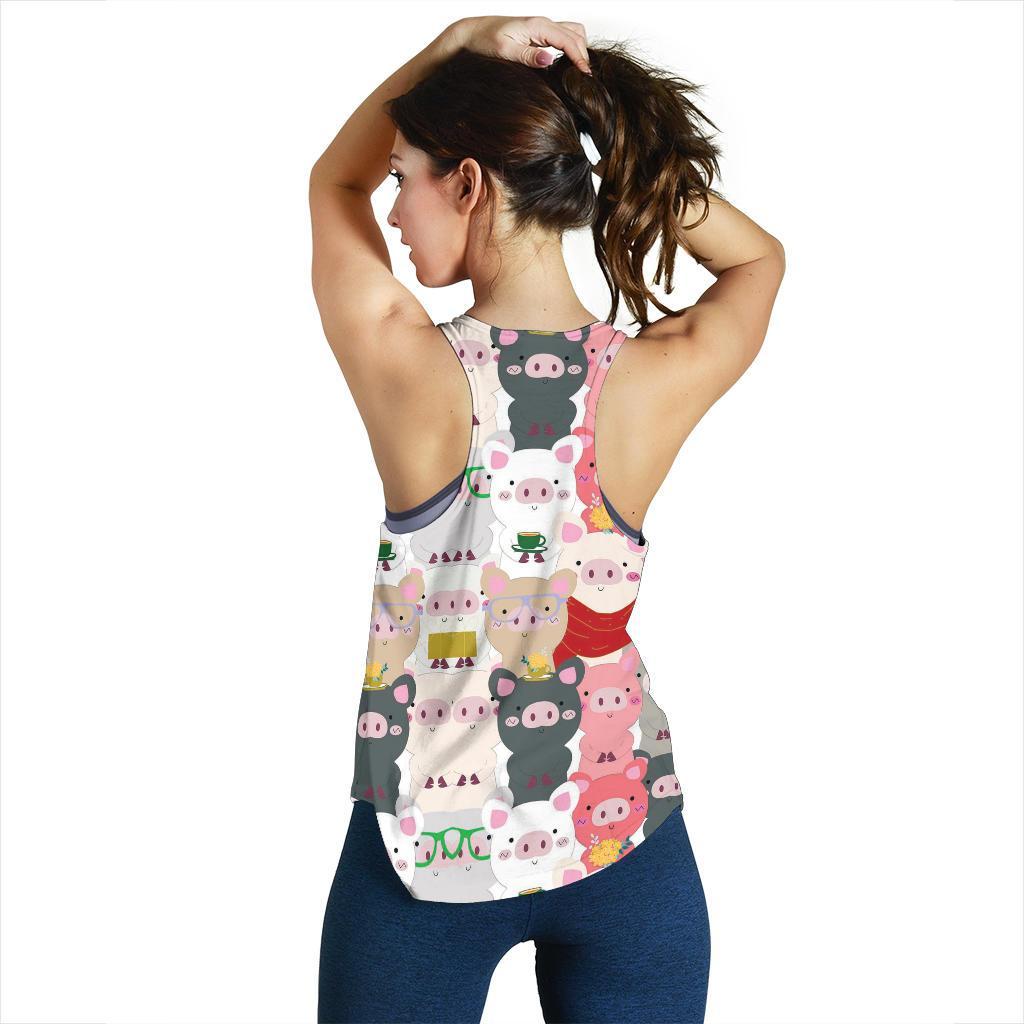 Pattern Print Pig Racerback Tank Tops-grizzshop