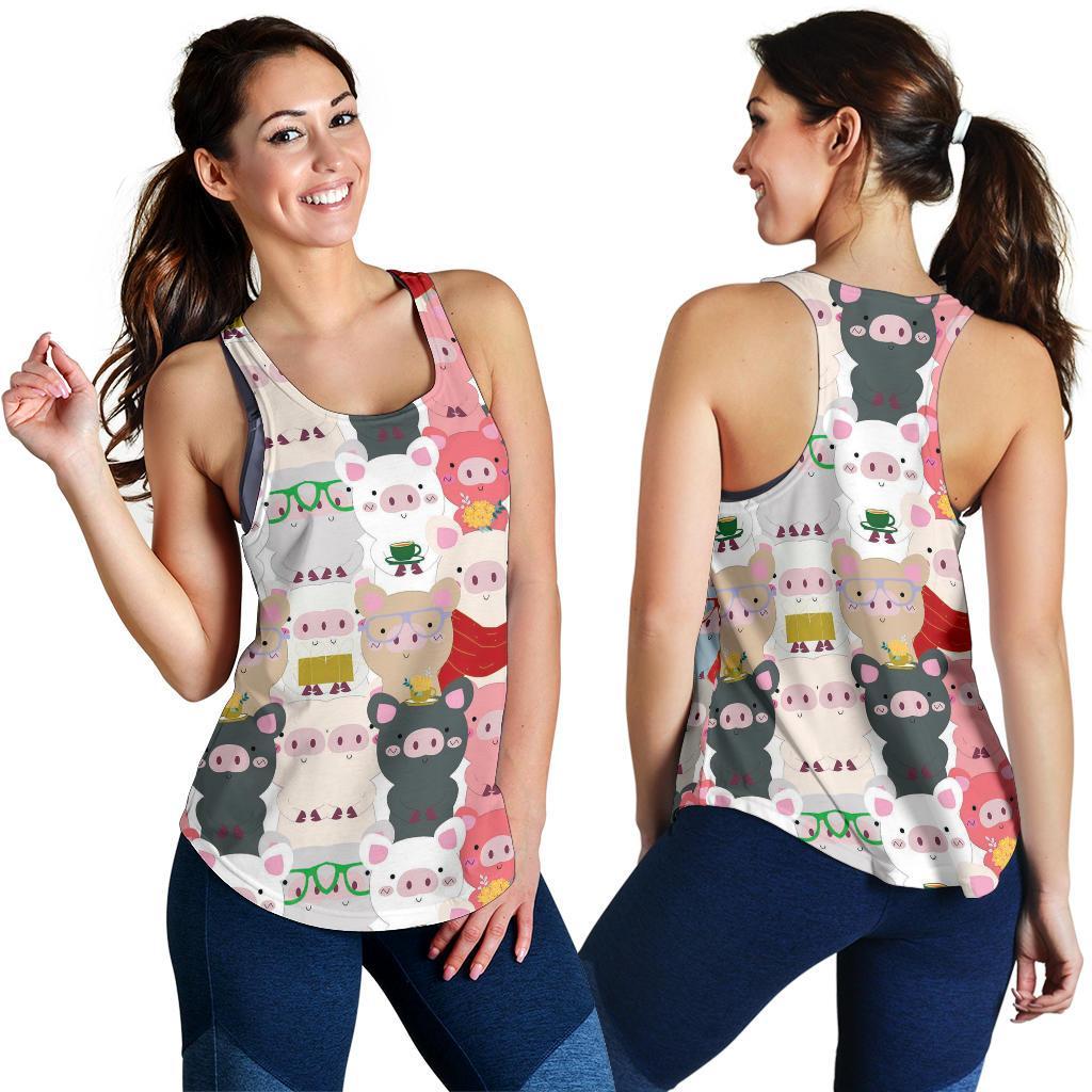 Pattern Print Pig Racerback Tank Tops-grizzshop