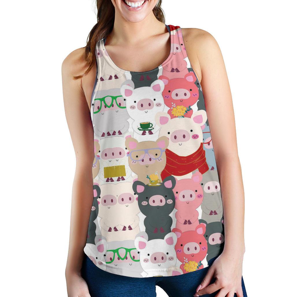 Pattern Print Pig Racerback Tank Tops-grizzshop