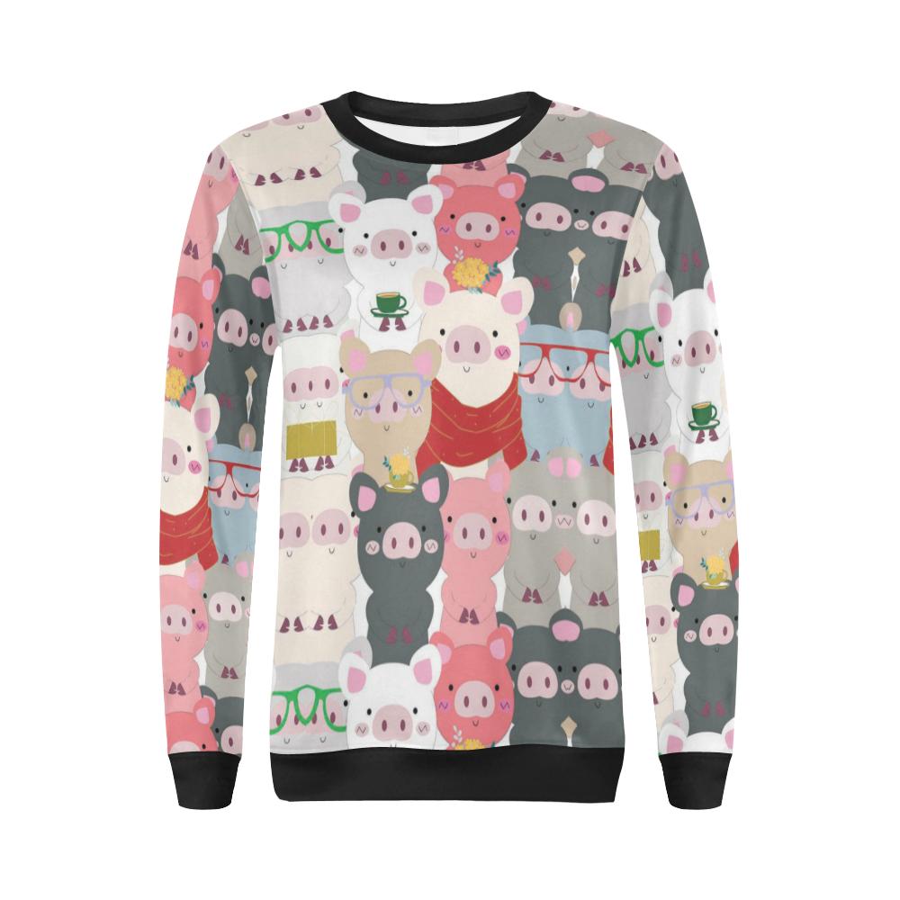 Pattern Print Pig Women Crewneck Sweatshirt-grizzshop
