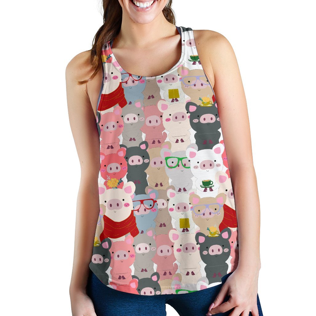 Pattern Print Pig Women's Racerback Tank Tops-grizzshop